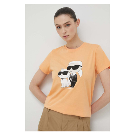 Bavlněné tričko Karl Lagerfeld oranžová barva
