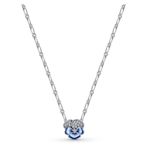 Pandora Překrásný stříbrný náhrdelník Modrá maceška 390770C01-50 (řetízek, přívěsek)