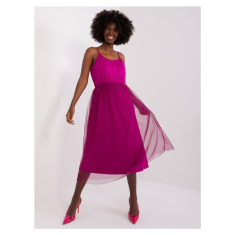 Fuchsiové midi šaty s tylovou sukní --purple Fuchsiová BASIC