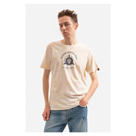 Bavlněné tričko Alpha Industries béžová barva, s potiskem, 106515.136-cream