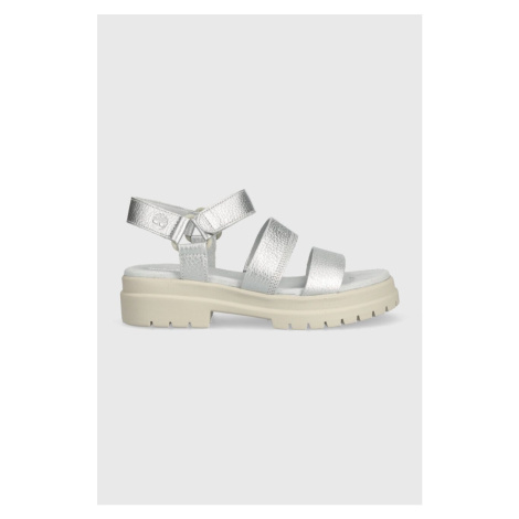 Kožené sandály Timberland London Vibe 3 B dámské, stříbrná barva