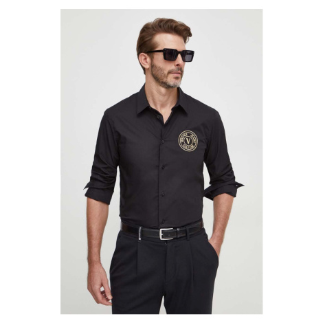 Košile Versace Jeans Couture pánská, černá barva, slim, s klasickým límcem, 76GALYS2 CN002