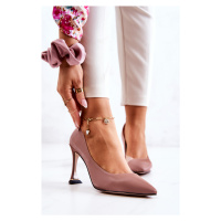 Módní kožené boty na jehlách růžové Tamira