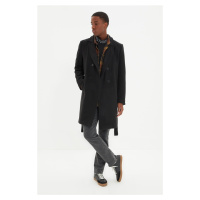 Trendyol Black Regular Fit Double Breasted Closure Long Cuff Coat with Sash Tie Detail