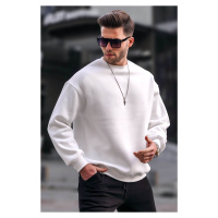 Madmext Ecru Crew Neck Oversized Men's Branded Basic Sweatshirt 6048