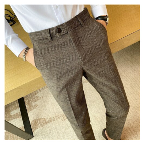 Pletené pánské kalhoty kostkované office styl JFC FASHION