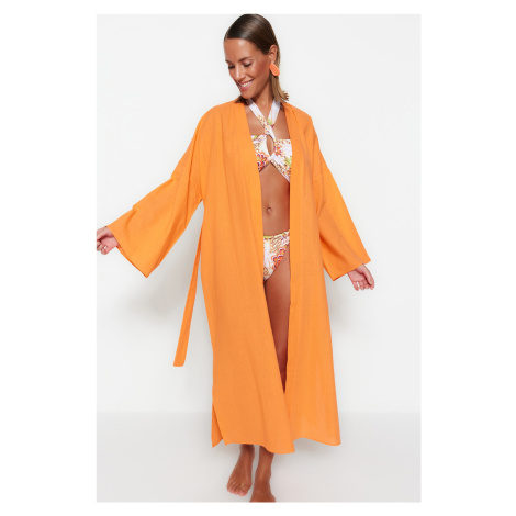 Trendyol Maxi Tkané Kimono & Kaftan s Oranžovým Páskem