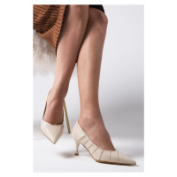 Mio Gusto Nina Women's Beige Color Pleated Heeled Shoes