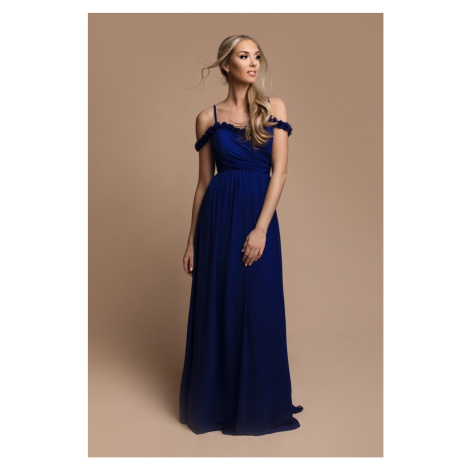 Eva & Lola Modré šifonové šaty s květinovými ramínky