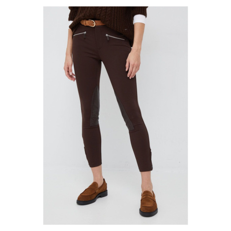 Kalhoty Lauren Ralph Lauren dámské, hnědá barva, přiléhavé, medium waist