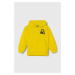Dětská bavlněná mikina United Colors of Benetton žlutá barva, s kapucí, s potiskem
