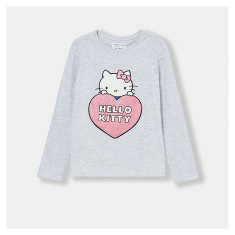 Sinsay - Tričko s dlouhými rukávy Hello Kitty - Světle šedá