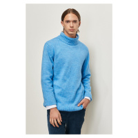 ALTINYILDIZ CLASSICS Men's Blue Standard Fit Regular Cut Full Turtleneck Ruffled Soft Textured K
