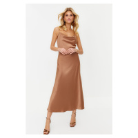 Trendyol Satin Dress with Brown Accessories