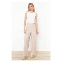 Trendyol Beige Belted Wide Leg Woven Trousers with Iron Traces