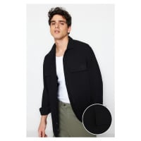 Trendyol Black Oversize Fit Linen Textured Double Pocket Jacket Shirt