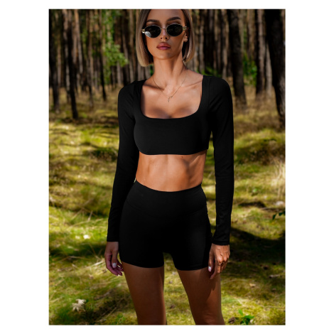 Černý sportovní crop top JIMELA s dlouhým rukávem