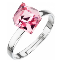 Evolution Group Stříbrný prsten s krystaly růžová kostička 35011.3