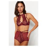 Trendyol Burgundy Lace Barbell Neck Piping Detailed Capless Knitted Underwear Set