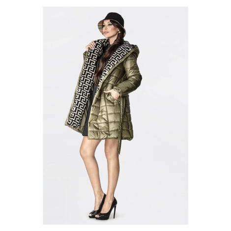 Lehká dámská zimní bunda v khaki barvě se zateplenou kapucí (OMDL-019) Ann Gissy
