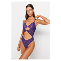 Trendyol Purple Lace Window/Cut Out Detailed Knitted Bodysuit