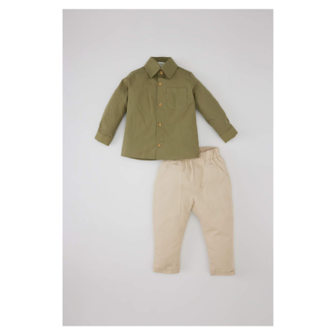 DEFACTO Baby Boy Long Sleeve Shirt Twill Trousers 2 Piece Set