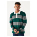 AC&Co / Altınyıldız Classics Men's Green-gray Standard Fit Regular Fit Polo Neck Striped Raised 