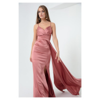 Lafaba Women's Salmon Straps Long Satin Evening Dress & Prom Dress