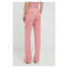 Kalhoty s příměsí vlny Custommade Petry dámské, růžová barva, široké, high waist