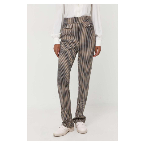 Kalhoty BOSS dámské, béžová barva, jednoduché, high waist Hugo Boss