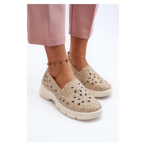 Béžové dámské prolamované boty Emilei Kesi