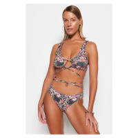 Trendyol Floral Print Triangle Tie Triangle Bikini Top