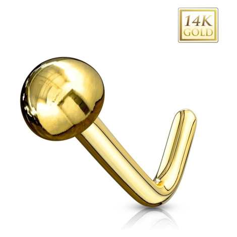 Zlatý 585 zahnutý piercing do nosu - lesklá hladká polokoule, žluté zlato Šperky eshop
