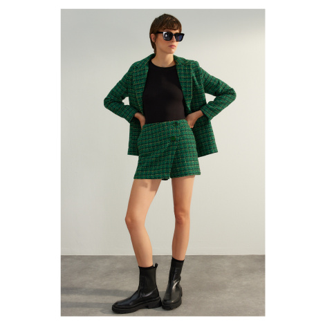 Trendyol Green Premium Lurex Tweed Fabric Woven Shorts Skirt