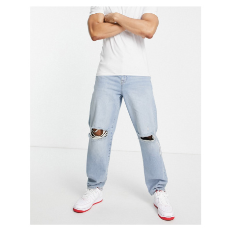 ASOS DESIGN baggy jeans in vintage light wash with knee rips-Blue | Modio.cz