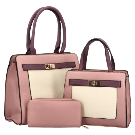 Luxusní sada: Kabelka přes rameno, kabelka do ruky a peněženka Gavrila, růžová Maria C.