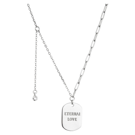 Evolution Group Stříbrný náhrdelník placička ETERNAL LOVE a přívěsek s mini zirkonkem 12070.1