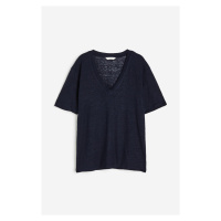 H & M - Tričko z lněného žerzeje's výstřihem do V - modrá