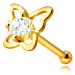 Diamantový piercing do nosu ze 14K žlutého zlata - kontura motýla s briliantem, 2,25 mm