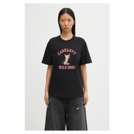 Bavlněné tričko Carhartt WIP W' S/S Wild Dog T-Shirt dámské, černá barva, I035487.89XX