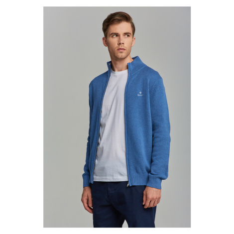 SVETR GANT COTTON PIQUE ZIP CARDIGAN modrá