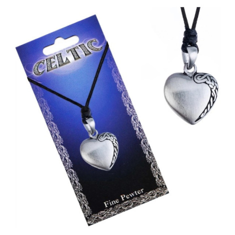Černý šňůrkový náhrdelník, kovový přívěsek srdce, keltský uzel Šperky eshop