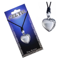 Černý šňůrkový náhrdelník, kovový přívěsek srdce, keltský uzel