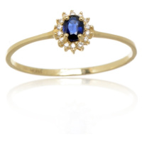 Dámský prsten ze žlutého zlata s diamanty a safírem BP0082F + DÁREK ZDARMA