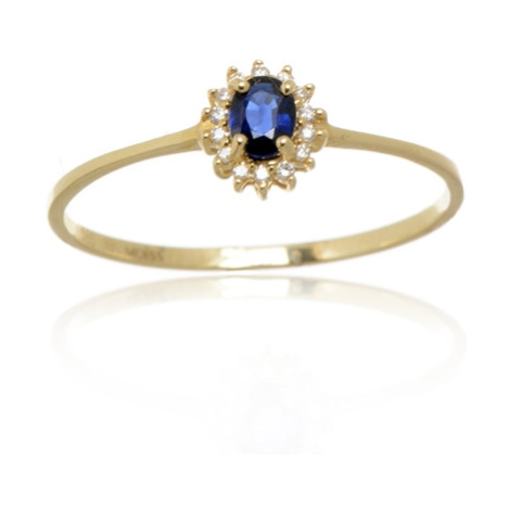 Dámský prsten ze žlutého zlata s diamanty a safírem BP0082F + DÁREK ZDARMA Ego Fashion