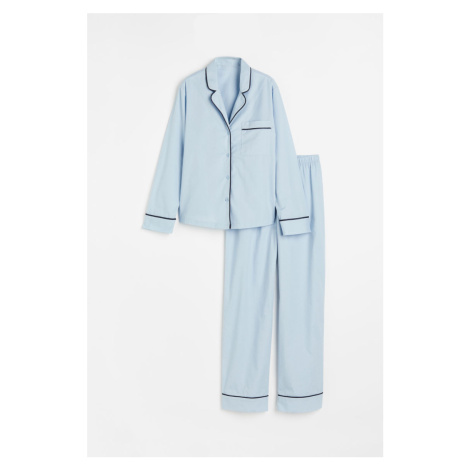 H & M - Bavlněné pyžamo košile a kalhoty - modrá H&M