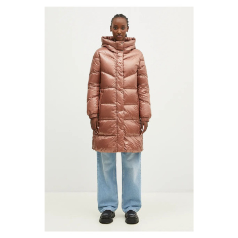 Péřová bunda Woolrich Aliquippa Long Puffer Jacket dámská, hnědá barva, zimní, CFWWOU0926FRUT308