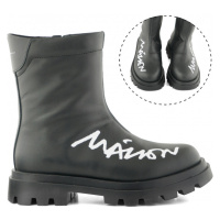 Kotníková obuv mm6 track sole maxi logo print ankle boots černá