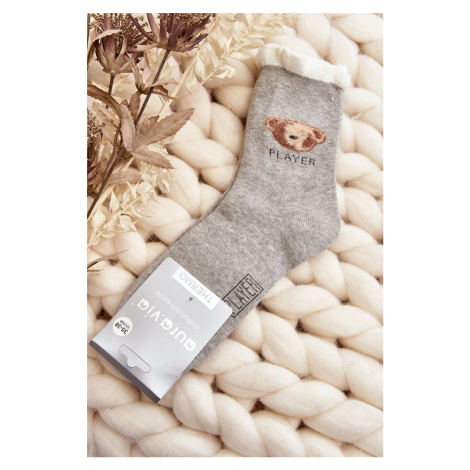 Silné bavlněné ponožky s medvídkem, světle šedé Kesi