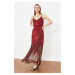 Trendyol Claret Red Evening Dress With Jacquard Satin Tassel Detailed